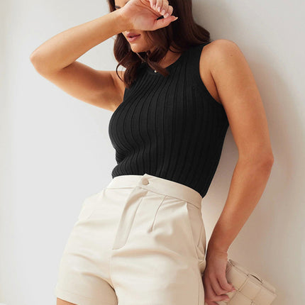 Ribbed Vest Slim Fit Hood Sleeveless Knitted