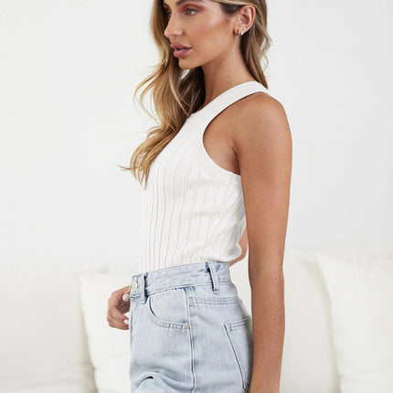 Ribbed Vest Slim Fit Hood Sleeveless Knitted