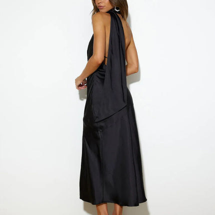 Satin Design Slit Dress Sexy Backless Evening Gown