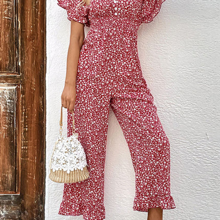 Summer women's fashion red printed European and American jumpsuit