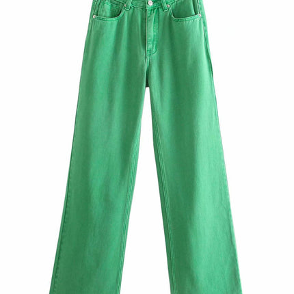 New Street High Waist Casual Straight Leg Wide Leg Pants Female Jeans
