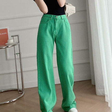 New Street High Waist Casual Straight Leg Wide Leg Pants Female Jeans