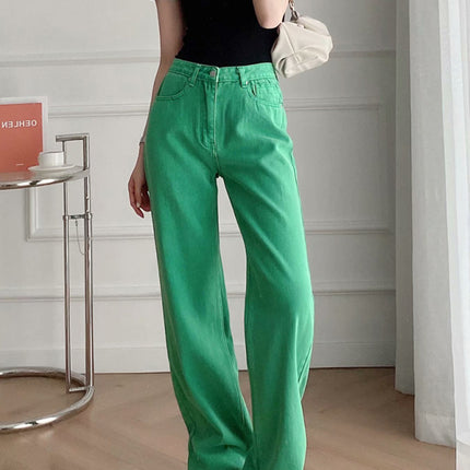 New Street High Waist Casual Straight Leg Wide Leg Pants Female Jeans