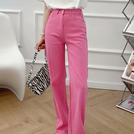 New Street High Waist Casual Straight Leg Wide Leg Pants Female Jeans