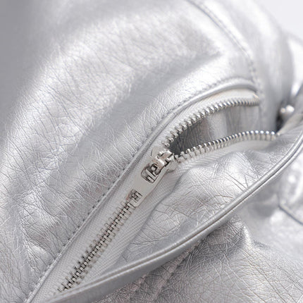 New Spice Girl Style High Waist Silver Short Leather Skirt Skirt