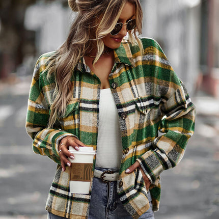 New plaid long-sleeved top temperament casual shirt jacket