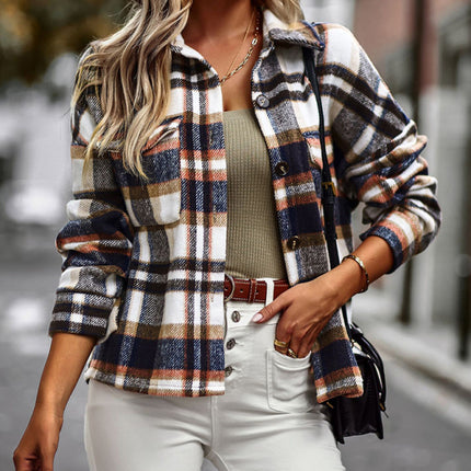 New plaid long-sleeved top temperament casual shirt jacket