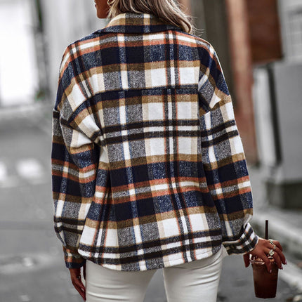 New plaid long-sleeved top temperament casual shirt jacket