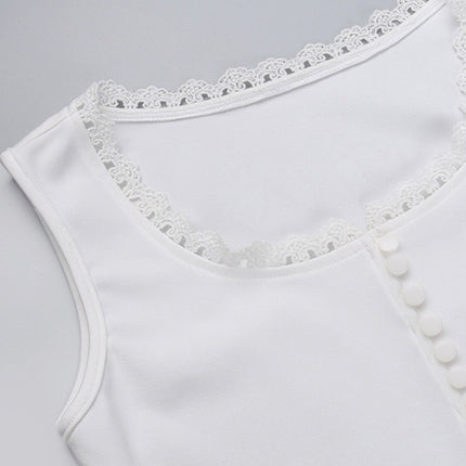 Sling lace square collar button vest design casual all-match solid color top