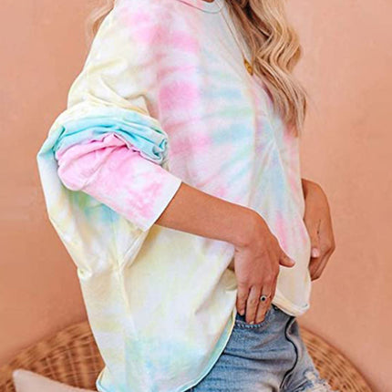 Gradient Printed Long Sleeve Round Neck Casual T-Shirt