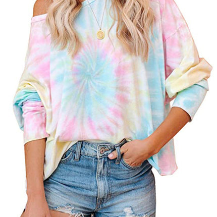 Gradient Printed Long Sleeve Round Neck Casual T-Shirt