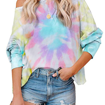 Gradient Printed Long Sleeve Round Neck Casual T-Shirt