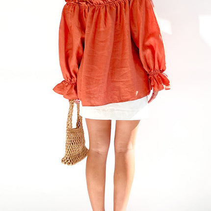 Elegant Bandage Loose Casual One Shoulder Balloon Sleeve Top