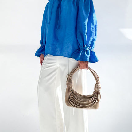 Elegant Bandage Loose Casual One Shoulder Balloon Sleeve Top