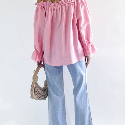 Elegant Bandage Loose Casual One Shoulder Balloon Sleeve Top