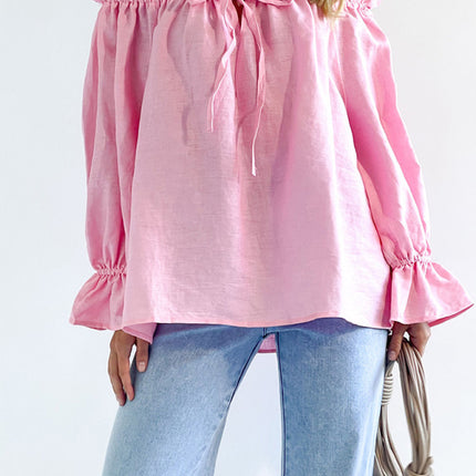 Elegant Bandage Loose Casual One Shoulder Balloon Sleeve Top