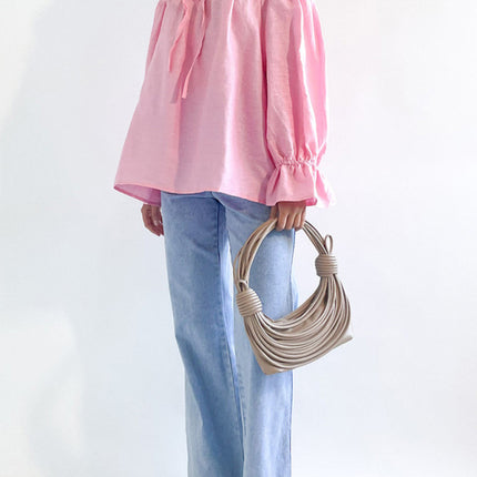 Elegant Bandage Loose Casual One Shoulder Balloon Sleeve Top