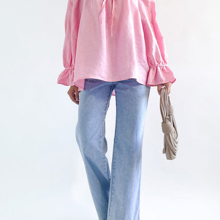 Elegant Bandage Loose Casual One Shoulder Balloon Sleeve Top