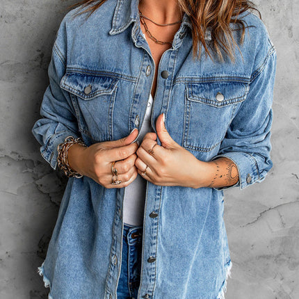 Street trendy denim lapel loose type simple blouse