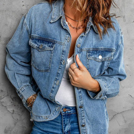 Street trendy denim lapel loose type simple blouse