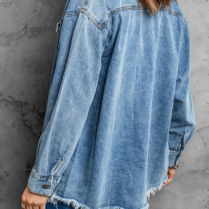 Street trendy denim lapel loose type simple blouse