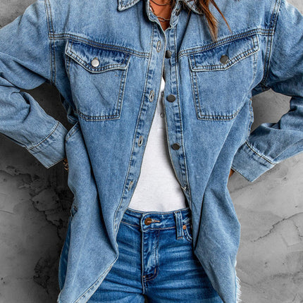 Street trendy denim lapel loose type simple blouse