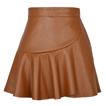 High Waist Ruffle Irregular Sexy Babes PU Skirt
