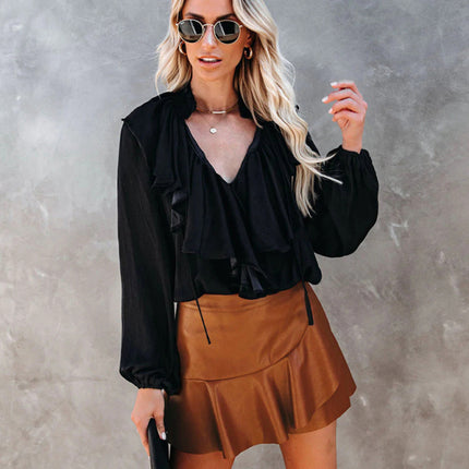High Waist Ruffle Irregular Sexy Babes PU Skirt