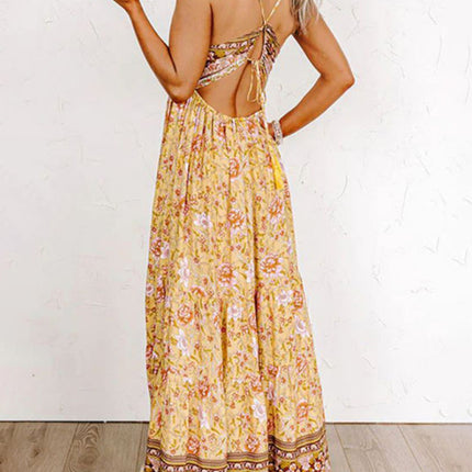 New Sling Floral Street Strap Backless Dress
