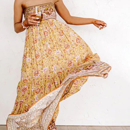 New Sling Floral Street Strap Backless Dress