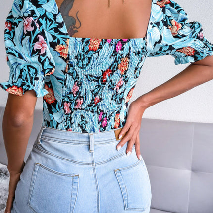 New Women's Sexy Square Neck Floral Chiffon Shirt Top
