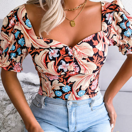 New Women's Sexy Square Neck Floral Chiffon Shirt Top