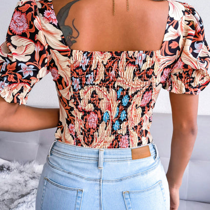 New Women's Sexy Square Neck Floral Chiffon Shirt Top