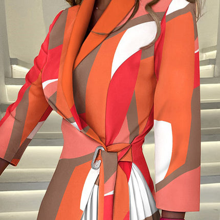 V-neck fashion tie waist mid-sleeve pleated suit dress