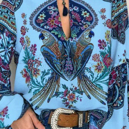 Digital Printing Round Neck Balloon Sleeve Shirt blouse