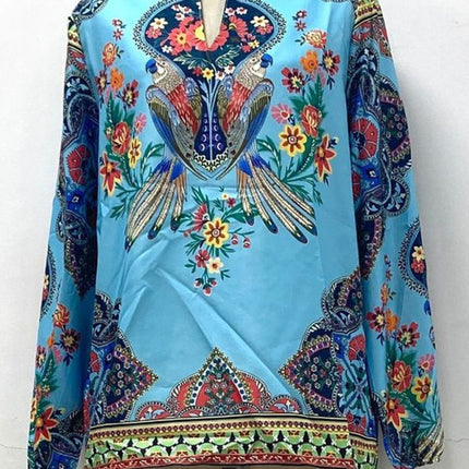 Digital Printing Round Neck Balloon Sleeve Shirt blouse