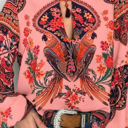 Digital Printing Round Neck Balloon Sleeve Shirt blouse