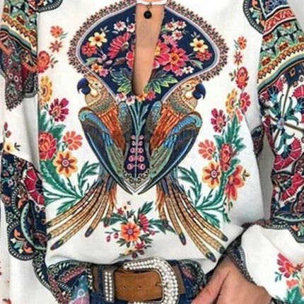 Digital Printing Round Neck Balloon Sleeve Shirt blouse