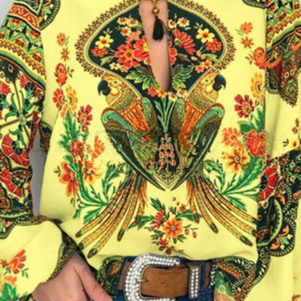 Digital Printing Round Neck Balloon Sleeve Shirt blouse