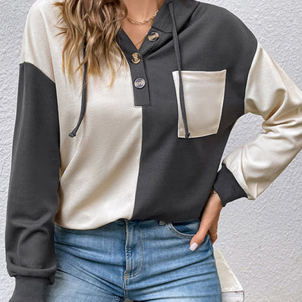 New women's long-sleeved contrast color hooded sweater