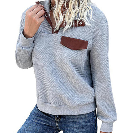 New women's long-sleeved lapel open button solid color sweater