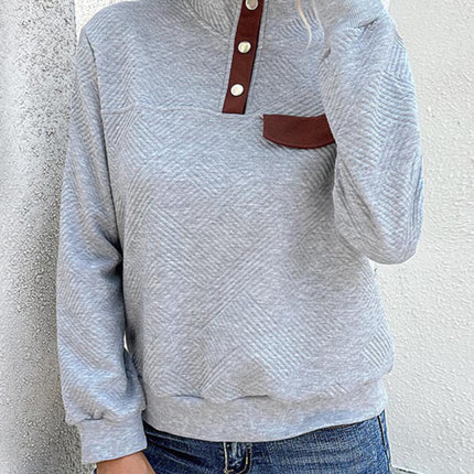 New women's long-sleeved lapel open button solid color sweater