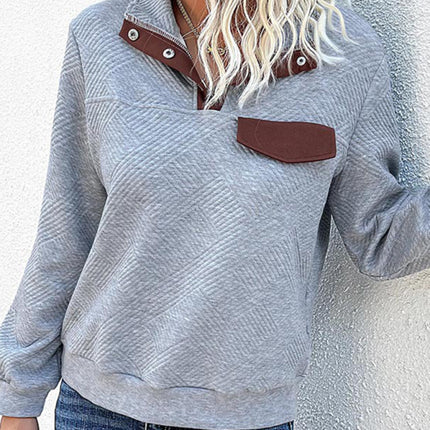 New women's long-sleeved lapel open button solid color sweater