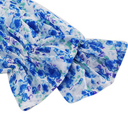 Bohemian print stretch elastic square neck long-sleeved dress