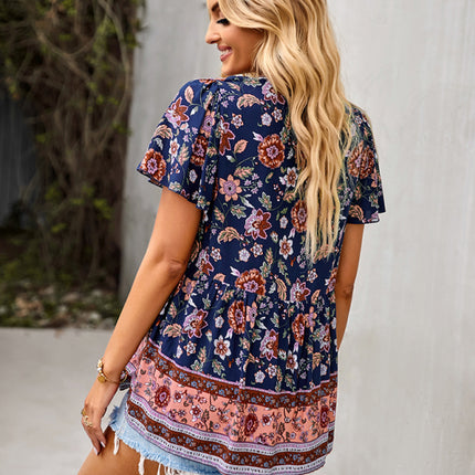Bohemian Print Casual Resort Style Short Sleeve Ladies Top