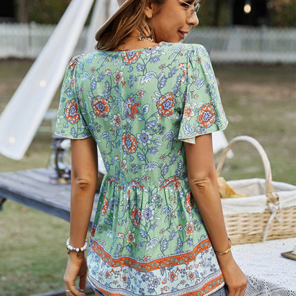 Bohemian Print Casual Resort Style Short Sleeve Ladies Top