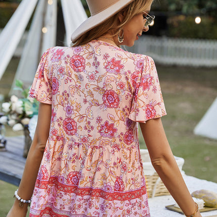 Bohemian Print Casual Resort Style Short Sleeve Ladies Top