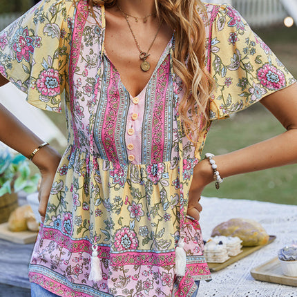 Bohemian Print Casual Resort Style Short Sleeve Ladies Top