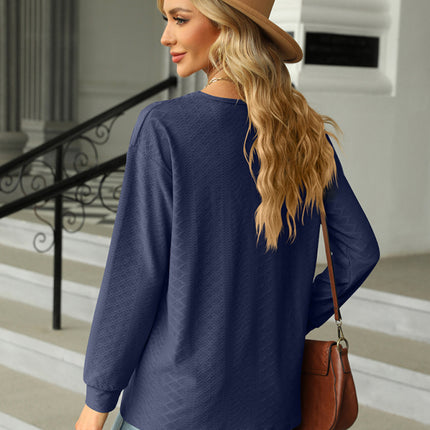 V Neck Button Loose Long Sleeve T-Shirt Top Women's Clothes