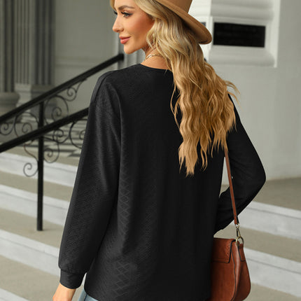 V Neck Button Loose Long Sleeve T-Shirt Top Women's Clothes